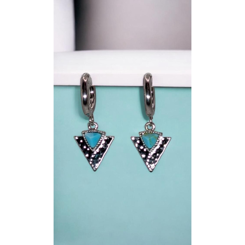 Rhodium Arrowhead Huggie Earrings Turquoise Colored Howlite
